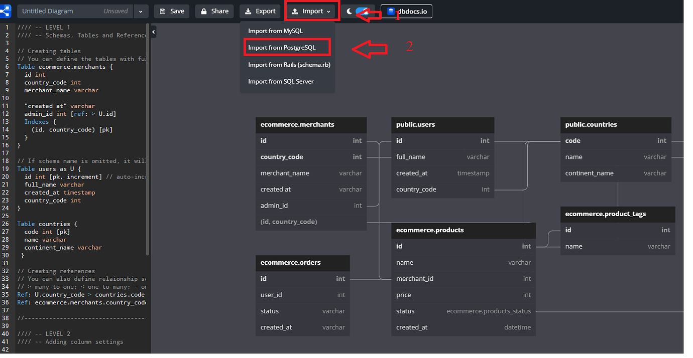 Import diagram from DB - Feature Suggestions - dbdiagram Community