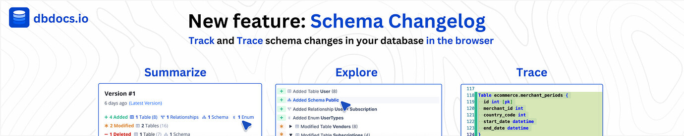 New Feature: Schema Changelog - News from dbx - dbdiagram Community